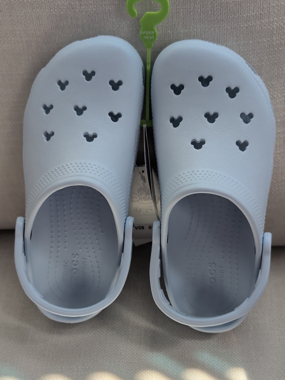 CROCS Adults Light Blue Clogs with Mickey Cutouts M6 W8 NWT